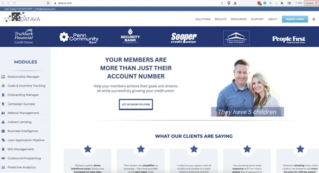 Datava platform and financial institution clients from my portfolio